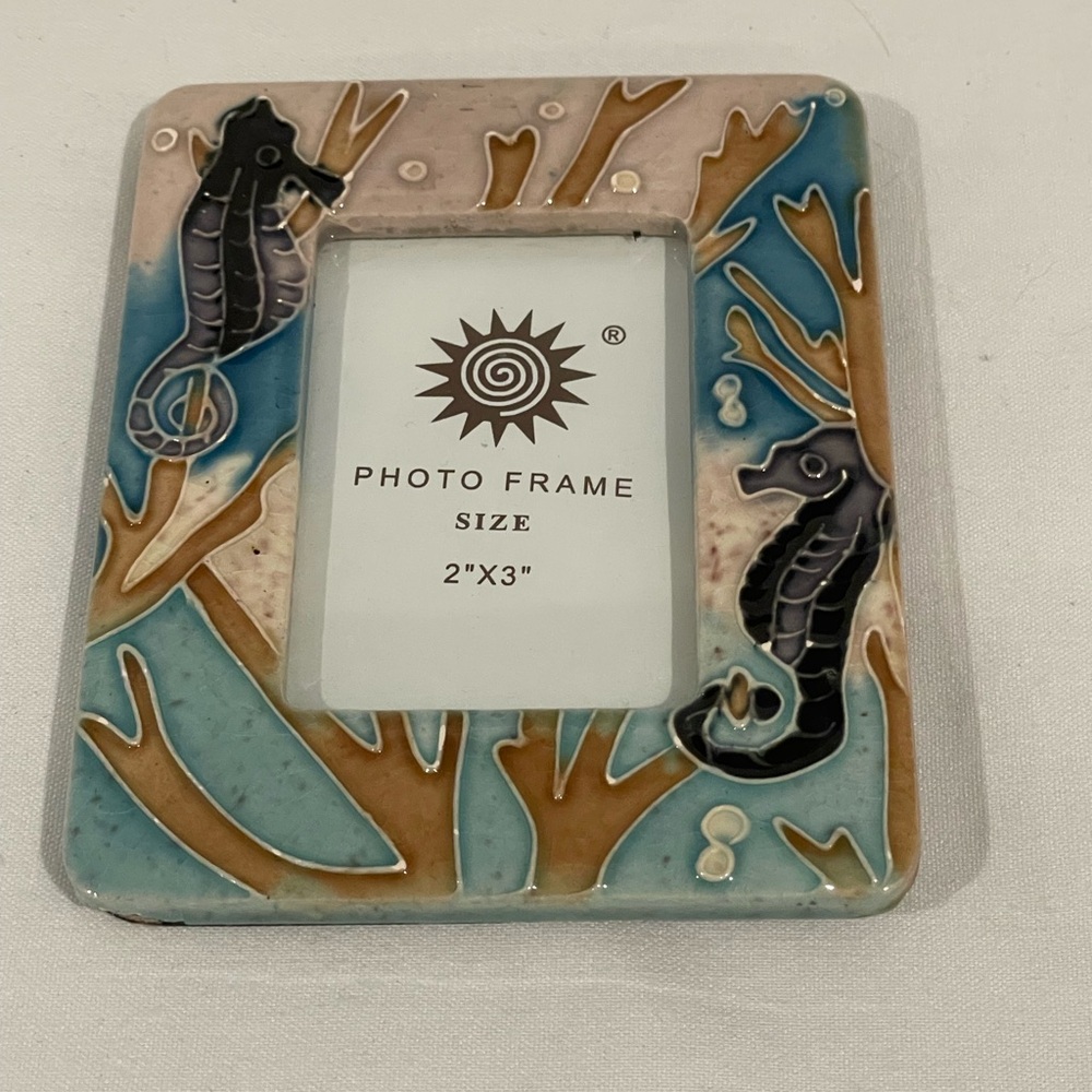 Blue and Brown Picture Frame‎ with Underwater and Seahorse Accents
